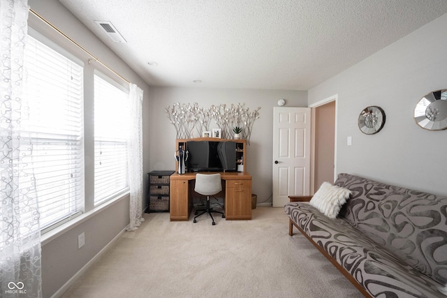 14459 Forsythia Ln, Fishers, IN 46038 - home office with light colored carpet, healthy amount of natural light, and a textured ceiling