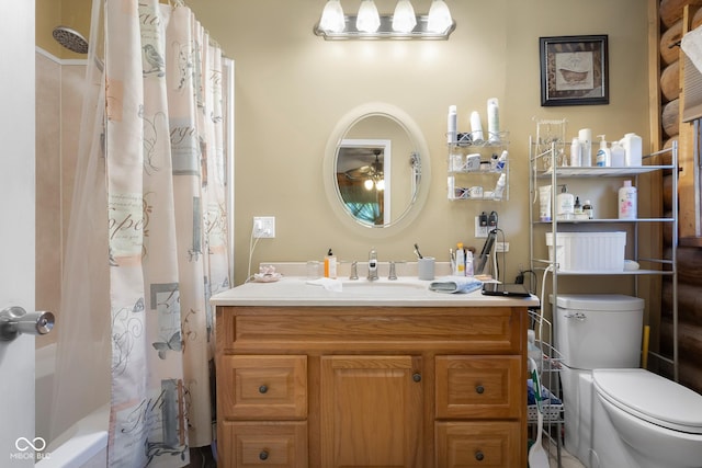 3370 E State Road 160, Salem, IN 47167 - full bathroom featuring vanity, shower / bathtub combination with curtain, and ceiling fan