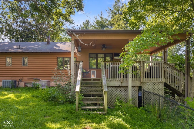 3370 E State Road 160, Salem, IN 47167 - back of house featuring stairway, ceiling fan, a wooden deck, and roof with shingles