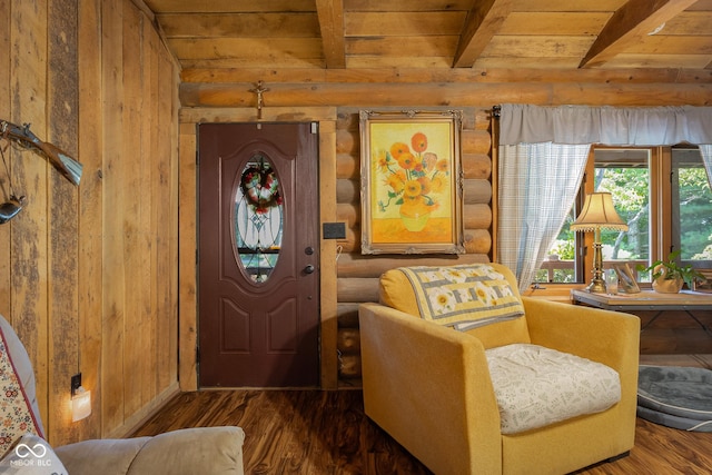 3370 E State Road 160, Salem, IN 47167 - entryway with rustic walls, a wooden ceiling with exposed beams, and wood finished floors
