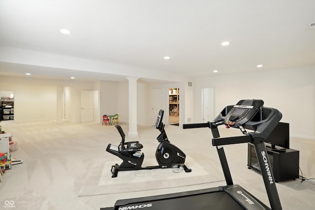 6570 Freemont Ln, Carmel, IN 46033 - exercise room featuring light carpet and recessed lighting