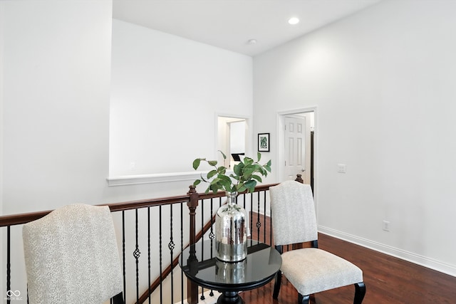 6570 Freemont Ln, Carmel, IN 46033 - corridor featuring wood finished floors, an upstairs landing, and recessed lighting