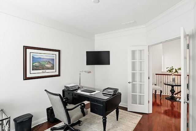 6570 Freemont Ln, Carmel, IN 46033 - home office featuring ornamental molding and hardwood / wood-style flooring