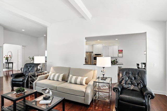 6570 Freemont Ln, Carmel, IN 46033 - living room with beam ceiling, dark wood-style flooring, and recessed lighting
