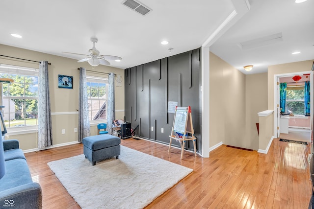6374 Timberbluff Cir, Avon, IN 46123 - sitting room with light wood finished floors, healthy amount of natural light, ceiling fan, and recessed lighting