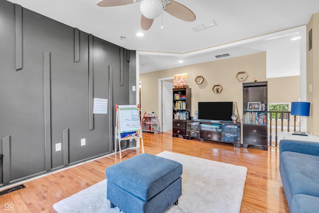 6374 Timberbluff Cir, Avon, IN 46123 - living room with ceiling fan, light wood-type flooring, and recessed lighting