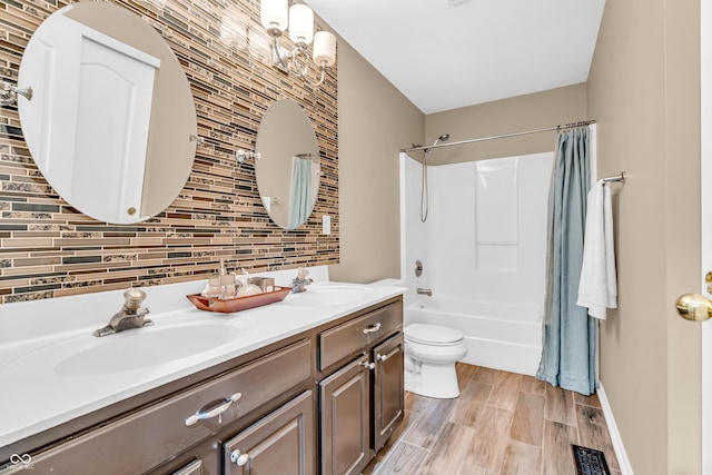 6374 Timberbluff Cir, Avon, IN 46123 - full bath with double vanity, backsplash, and shower / bath combination with curtain