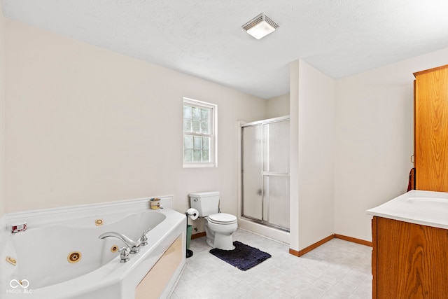 8638 W Flatwoods Rd, Gosport, IN 47433 - bathroom with a shower stall, a jetted tub, vanity, and a textured ceiling