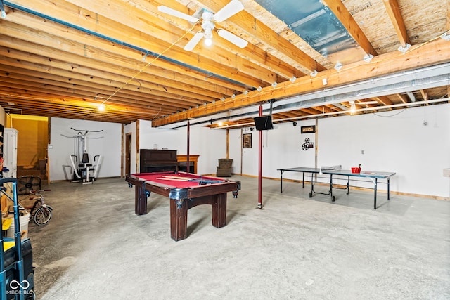8638 W Flatwoods Rd, Gosport, IN 47433 - game room featuring concrete flooring, pool table, and ceiling fan