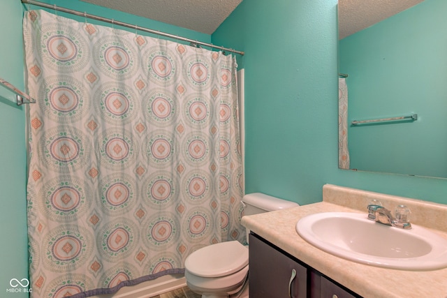 9593 W Constellation Dr, Pendleton, IN 46064 - bathroom featuring vanity, a textured ceiling, and curtained shower