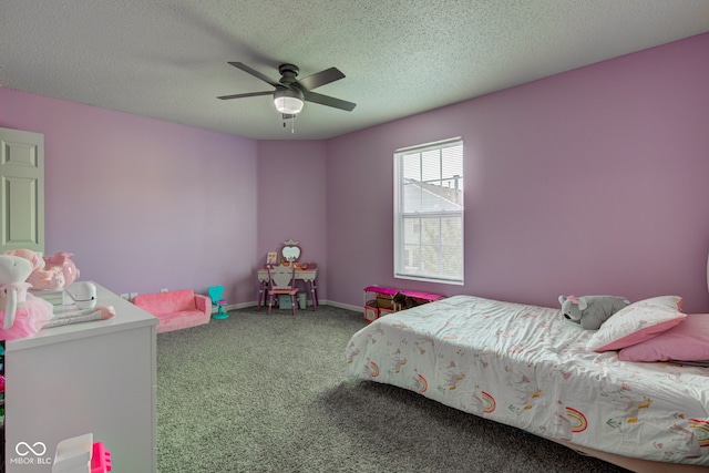 9593 W Constellation Dr, Pendleton, IN 46064 - carpeted bedroom with ceiling fan and a textured ceiling