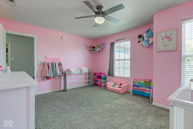 9593 W Constellation Dr, Pendleton, IN 46064 - bedroom featuring carpet, a textured ceiling, and ceiling fan