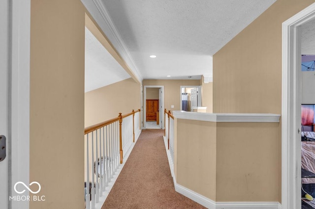 5865 Osage Dr, Carmel, IN 46033 - hall with carpet floors, a textured ceiling, and recessed lighting