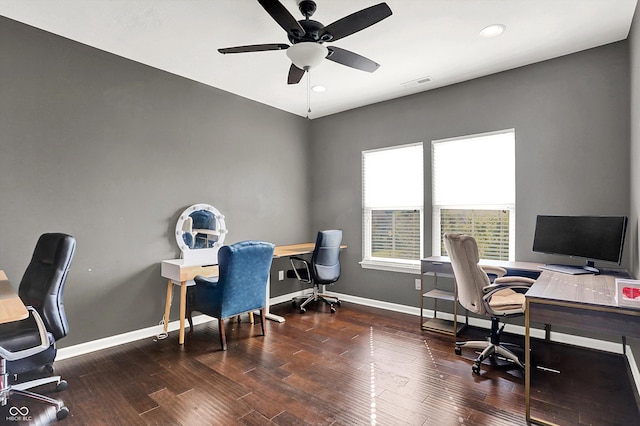 16711 Meadow Wood Dr, Noblesville, IN 46062 - office featuring ceiling fan, hardwood / wood-style floors, and recessed lighting