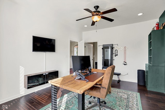 16711 Meadow Wood Dr, Noblesville, IN 46062 - office space featuring ceiling fan, wood finished floors, and recessed lighting