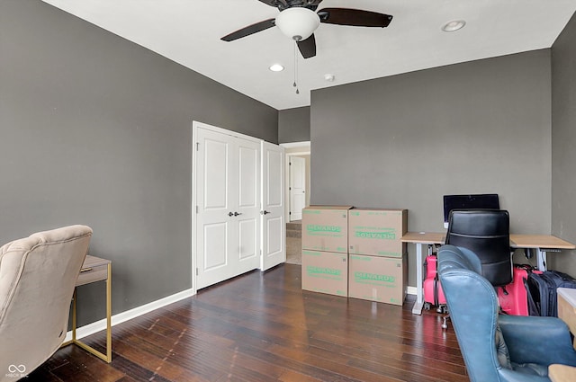 16711 Meadow Wood Dr, Noblesville, IN 46062 - home office featuring a ceiling fan, wood finished floors, and recessed lighting