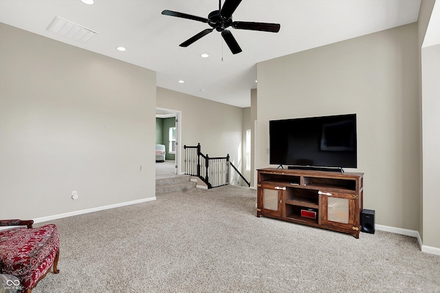 16711 Meadow Wood Dr, Noblesville, IN 46062 - living room featuring carpet floors, ceiling fan, and recessed lighting