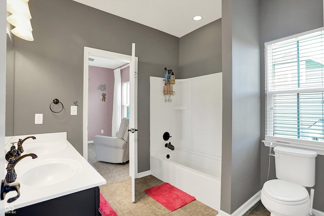 16711 Meadow Wood Dr, Noblesville, IN 46062 - full bath featuring double vanity, bathing tub / shower combination, and tile patterned flooring