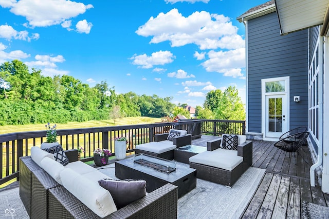 16711 Meadow Wood Dr, Noblesville, IN 46062 - wooden terrace with an outdoor living space with a fire pit