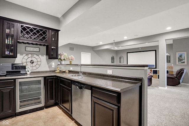 16711 Meadow Wood Dr, Noblesville, IN 46062 - indoor wet bar with dishwasher, beverage cooler, and recessed lighting