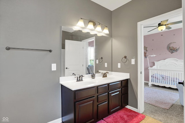 16711 Meadow Wood Dr, Noblesville, IN 46062 - full bath with double vanity, ensuite bathroom, and a ceiling fan