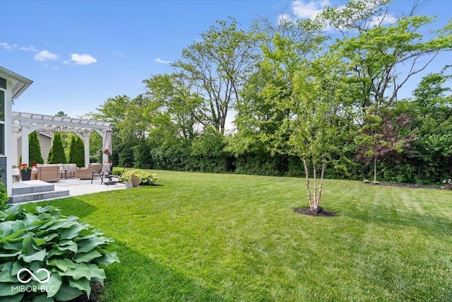 5542 Pennycress Dr, Noblesville, IN 46062 - view of green lawn with an outdoor hangout area, a pergola, and a patio