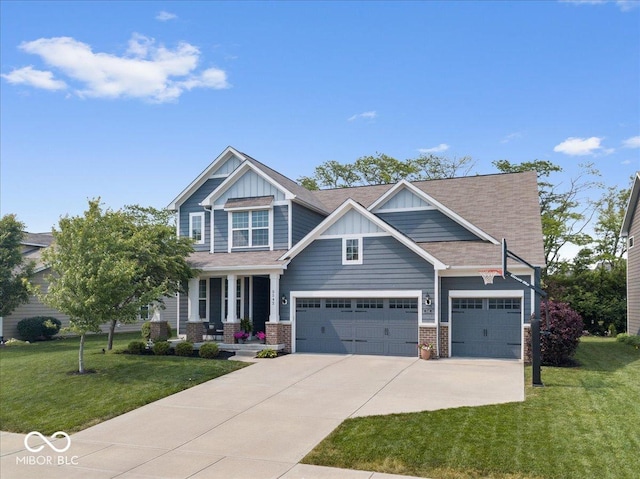 5542 Pennycress Dr, Noblesville, IN 46062 - craftsman inspired home with board and batten siding, concrete driveway, a front lawn, a porch, and a garage