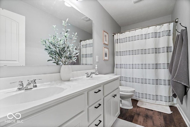 5542 Pennycress Dr, Noblesville, IN 46062 - full bath featuring double vanity, wood finished floors, and a shower with curtain