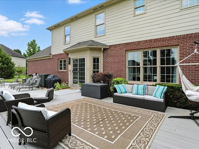 4233 Dartmoor Dr, Greenwood, IN 46143 - view of patio / terrace featuring an outdoor living space, area for grilling, and a wooden deck