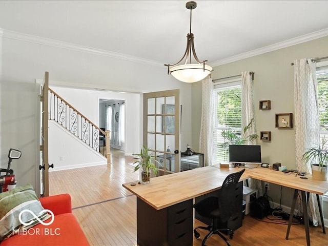 4233 Dartmoor Dr, Greenwood, IN 46143 - office featuring ornamental molding and wood finished floors