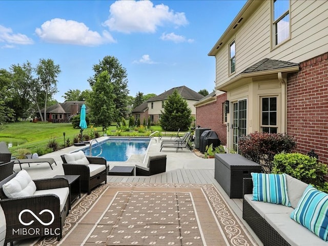 4233 Dartmoor Dr, Greenwood, IN 46143 - swimming pool with outdoor lounge area and a wooden deck