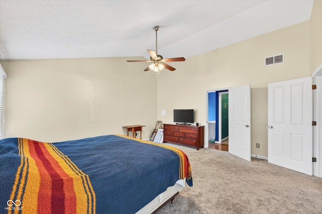 13470 Shakamac Dr, Carmel, IN 46032 - carpeted bedroom with high vaulted ceiling and ceiling fan