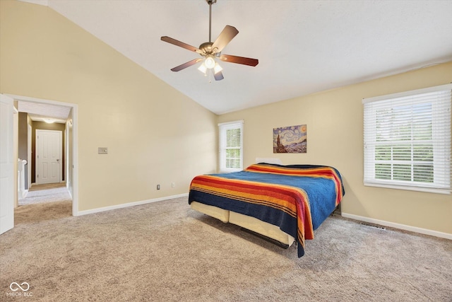 13470 Shakamac Dr, Carmel, IN 46032 - carpeted bedroom with high vaulted ceiling and ceiling fan