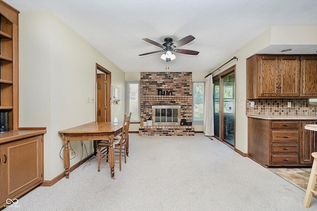 450 W 250 N, Lebanon, IN 46052 - living room featuring ceiling fan, light carpet, and a fireplace