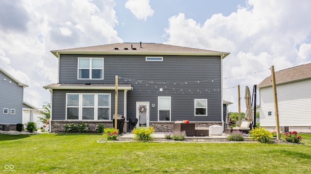 6902 Diamondleaf Way, Brownsburg, IN 46112 - rear view of property with a lawn, an outdoor living space, brick siding, and a patio