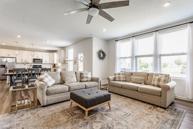 6902 Diamondleaf Way, Brownsburg, IN 46112 - living room featuring ceiling fan, recessed lighting, and light wood-style floors