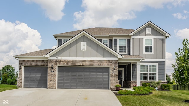 6902 Diamondleaf Way, Brownsburg, IN 46112 - craftsman-style house featuring brick siding, driveway, an attached garage, a front yard, and board and batten siding