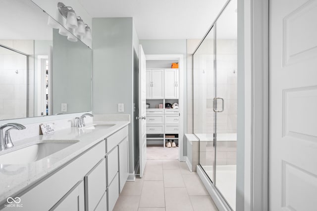 3969 Canning St, Danville, IN 46122 - full bath featuring a stall shower, tile patterned flooring, and double vanity