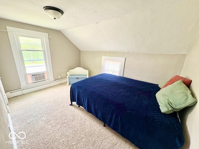 1076 N Old Highway 27, Winchester, IN 47394 - bedroom featuring lofted ceiling, carpet floors, a baseboard heating unit, and cooling unit