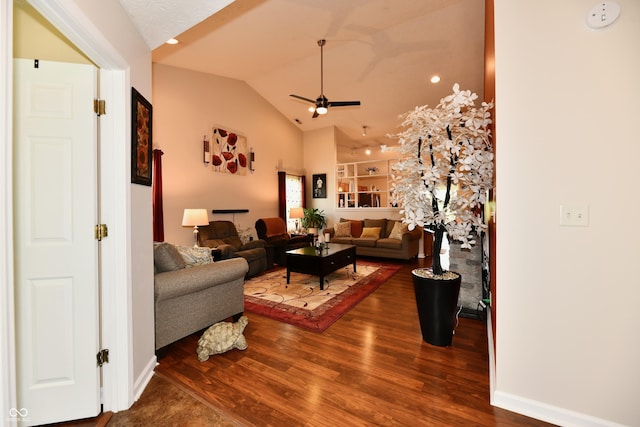 9022 Hosta Way, Camby, IN 46113 - living room with wood finished floors, ceiling fan, and lofted ceiling