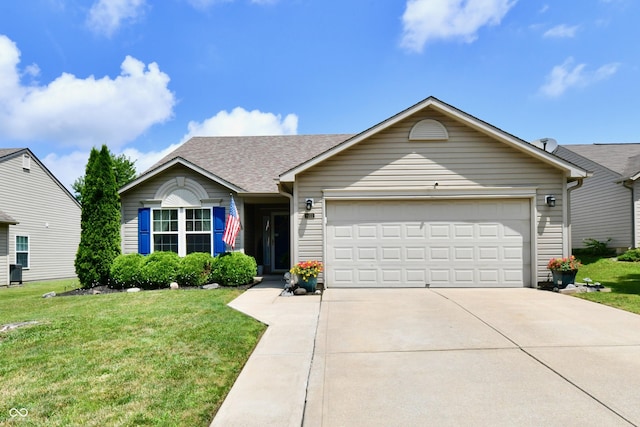 9022 Hosta Way, Camby, IN 46113 - ranch-style home with an attached garage, concrete driveway, a front yard, and roof with shingles