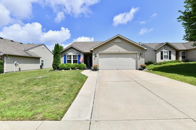 9022 Hosta Way, Camby, IN 46113 - ranch-style home with an attached garage, concrete driveway, and a front yard