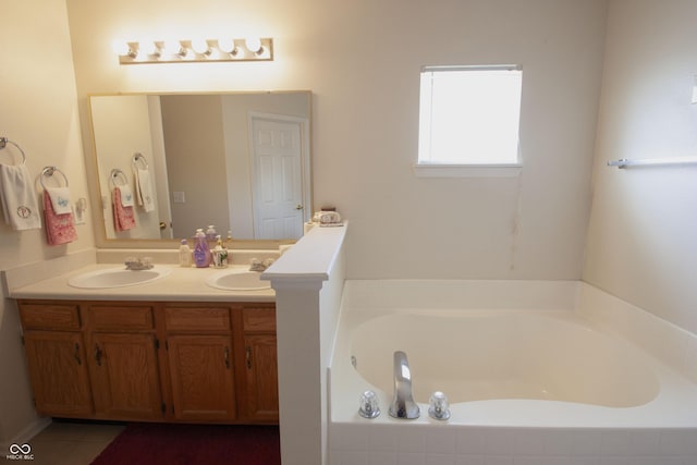 291 Lakemoore St, Brownsburg, IN 46112 - full bathroom with a bath, double vanity, and tile patterned flooring