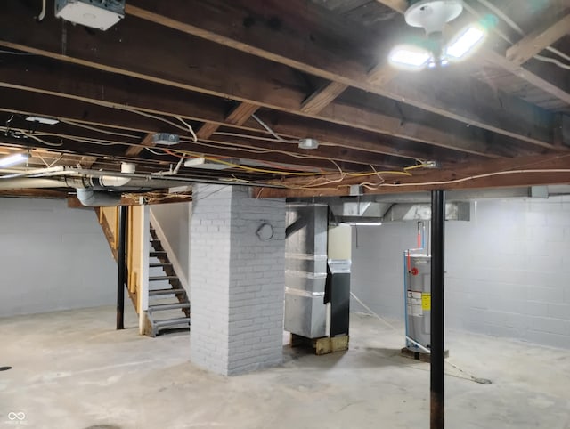 94 N Routiers Ave, Indianapolis, IN 46219 - unfinished below grade area with stairway, water heater, and heating unit