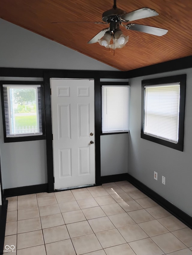 94 N Routiers Ave, Indianapolis, IN 46219 - entrance foyer featuring vaulted ceiling, wood ceiling, ceiling fan, and light tile patterned flooring