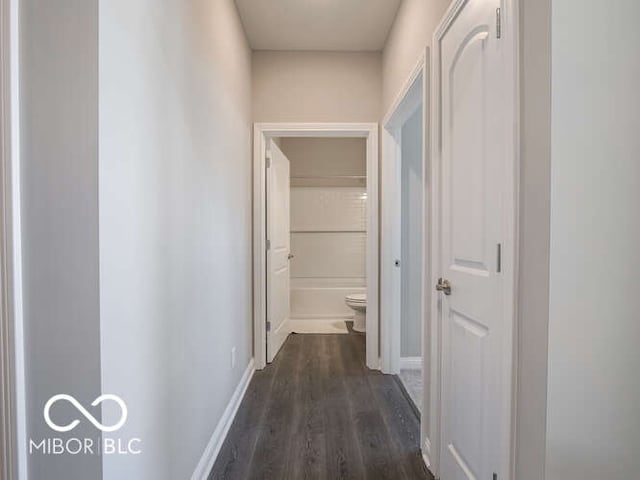 8866 Twain Ln, Indianapolis, IN 46239 - corridor featuring dark wood-type flooring and baseboards