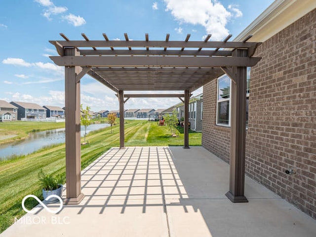8866 Twain Ln, Indianapolis, IN 46239 - view of patio featuring a water view, a pergola, and a residential view