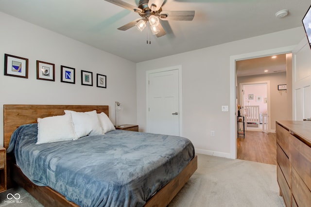 2500 Sand Hollow Dr, Lebanon, IN 46052 - bedroom featuring light carpet, recessed lighting, and ceiling fan