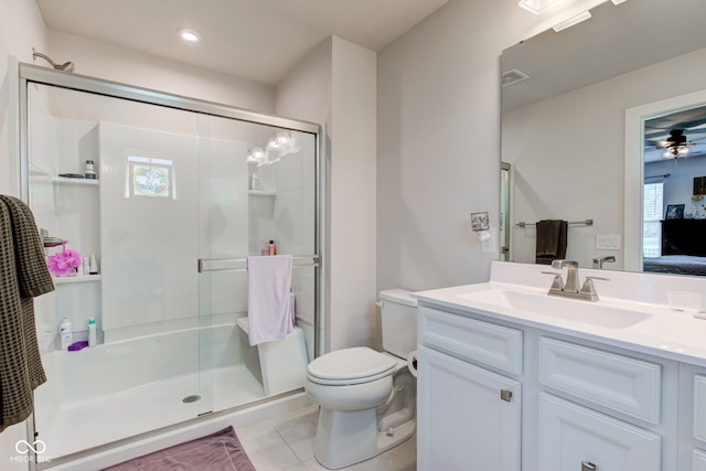 2500 Sand Hollow Dr, Lebanon, IN 46052 - ensuite bathroom with vanity, a stall shower, tile patterned flooring, and recessed lighting