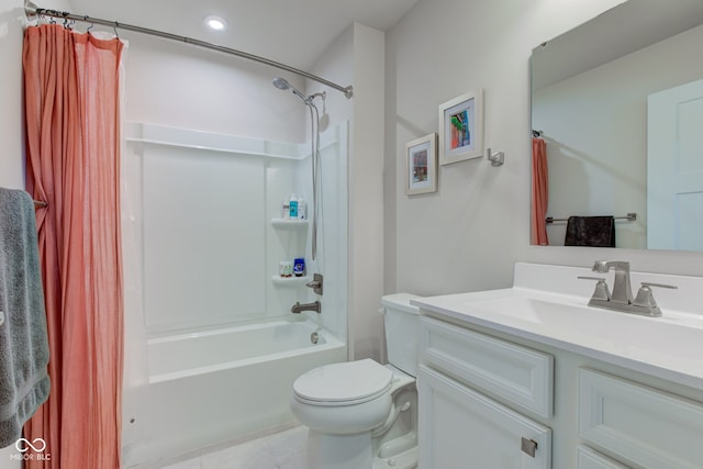 2500 Sand Hollow Dr, Lebanon, IN 46052 - bathroom with vanity, shower / tub combo with curtain, tile patterned floors, and recessed lighting